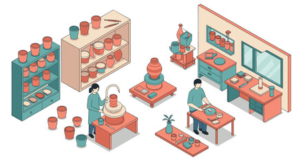 Isometric safety gear and communication devices collection for construction