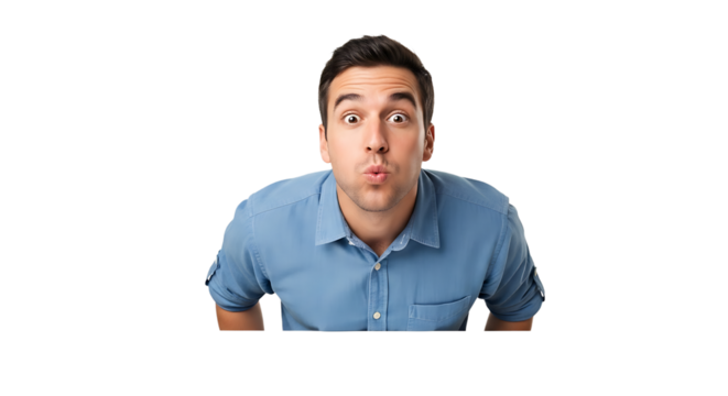 Surprised man looking at camera isolated on transparent background shock, surprise, amazement, disbelief, wonder, astonishment, concept
