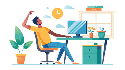 Man relaxing at his desk while working from home