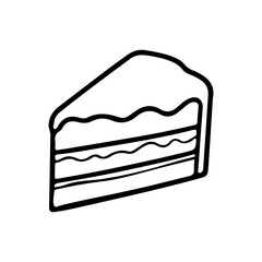 Black and White Cake Slice Icon Vector Dessert Outline Illustration