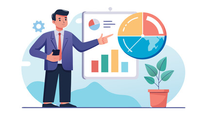 Businessman presenting global business growth and data analysis