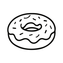 Black and White Donut Icon Vector Outline Doughnut with Icing and Sprinkles