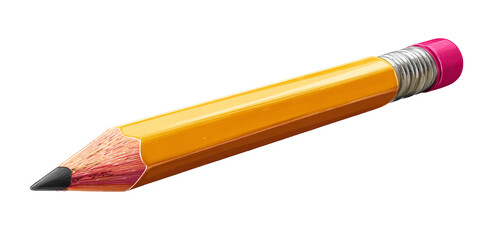 Yellow wooden pencil with pink eraser isolated on transparent background
