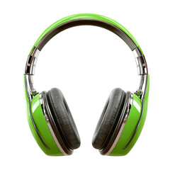 Green headphones isolated on transparent background for listening to music