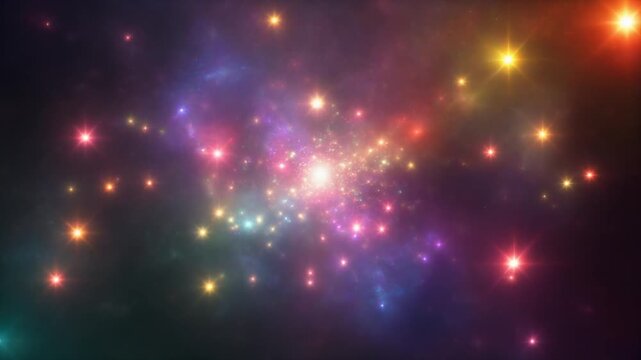 Celestial Symphony of Light A Captivating Abstract Nebula Bursting with Dazzling Multicolored Stars and Glowing Energetic Particles
