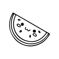 Kawaii Watermelon Slice Coloring Page Cute Fruit Line Art Illustration for Kids