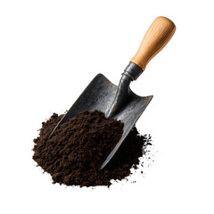 Rustic Metal Shovel with Wooden Handle and Pile of Dirt