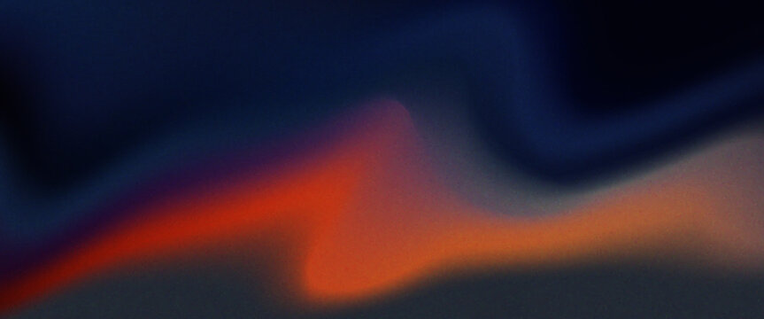 Abstract rough texture background dark blue orange red bright colors wave shape blush black background custom noisy wide banner header design.
