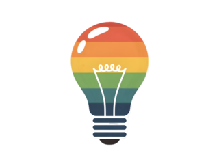 a colorful glowing idea bulb lamp, isolated design element visualization of brainstorming, bright idea and creative thinking Isolated on white and transparent background