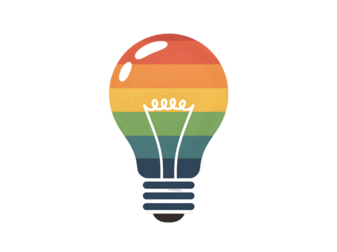 a colorful glowing idea bulb lamp, isolated design element visualization of brainstorming, bright idea and creative thinking Isolated on white and transparent background - Powered by Adobe