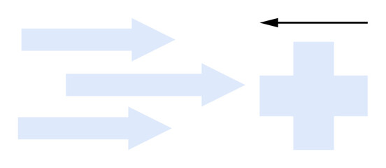 Obraz premium Arrows pointing toward a plus sign motion and healthcare. The concept direction and focus. Ideal for presentations on healthcare, progress, goals, direction, and guidance