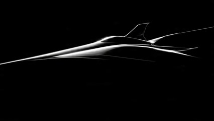 A sleek, futuristic vehicle silhouette against a dark background, emphasizing aerodynamic design and modern technology.