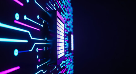 A captivating portrayal of a microchip, its intricate circuits aglow, reflecting technological advancement. 