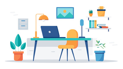 Fototapeta premium Modern home office setup with desk laptop and plants