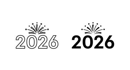 Obraz premium Black and White New Year 2026 Minimalist Vector Illustration