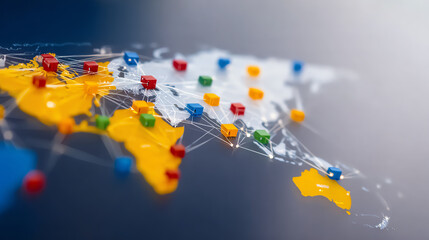 A colorful map of Asia with pins indicating various locations, representing connectivity and geographical exploration.