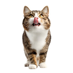 Playful Winking Cat Licking Lips Standing on Hind Legs Image