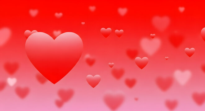 Romantic red and pink gradient background with floating hearts