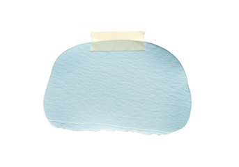 A light blue textured paper note with a piece of tape holding it, isolated on a transparent background