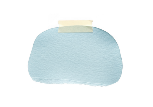 A light blue textured paper note with a piece of tape holding it, isolated on a transparent background - Powered by Adobe