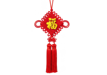 Traditional chinese knot with the character fu meaning good fortune, isolated on transparent background