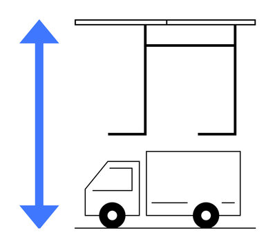 Vertical arrow indicating height clearance above a truck under a structure, emphasizing safe passage. Ideal for transportation, logistics, safety, infrastructure, planning, construction, and design