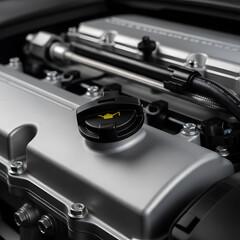 Close-Up of Oil Fill Cap on a Modern Car Engine