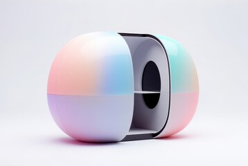 A quiet work pod, workspace element, smooth 3D bubble design, soft pastel palette
