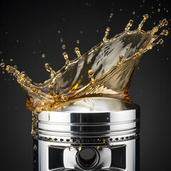 Motor Oil Splash on a Metallic Engine Piston