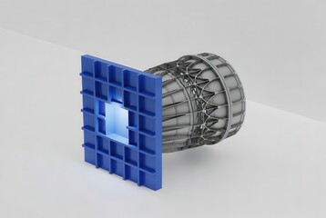 A weld scan interface, aerospace element, clean 3D schematic, soft blue grayscale
