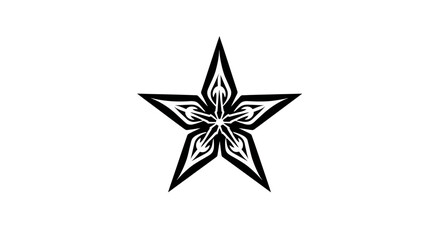 Obraz premium Intricate Stylized Five-Pointed Star Graphic Design. Abstract Black and White Decorative Emblem for Modern Art, Tattoo, or Symbolism