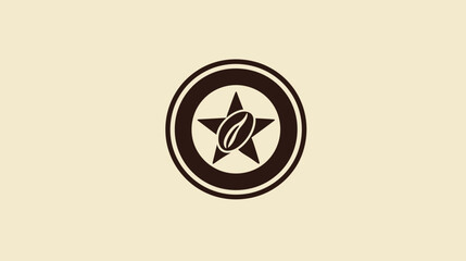 Coffee Bean Star Emblem Logo Icon Design. Minimalist circular badge for cafe, barista, or beverage branding concept.