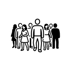 Monochrome Solid and Outline Icon of a Diverse Group or Mixed Gender Crowd Vector Image
