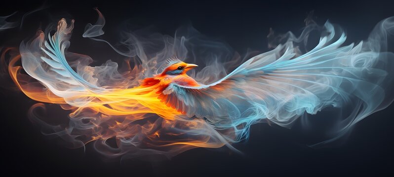 a light Ornithopoda coming out of the smoke ,generative AI