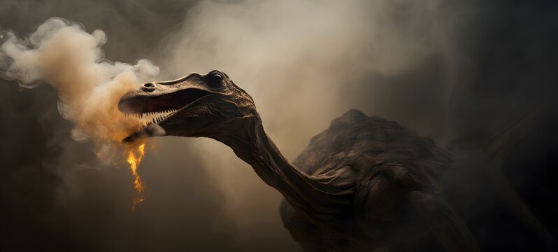 a light Ornithopoda coming out of the smoke ,generative AI