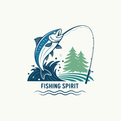 Fishing T-Shirt Design with Fish Icon and Logo – Vintage Angler Graphic, Outdoor Sport Print, Retro Fishing Emblem for Apparel, Merchandise, Branding, or Badges	