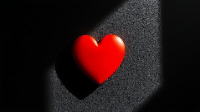 Red heart-shaped object on a dark textured surface, conveying emotion through minimalist design.