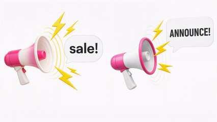 Pink Megaphone with Lightning Bolts, Sound Waves and SALE Speech Bubble &ndash; For Marketing and Promotions