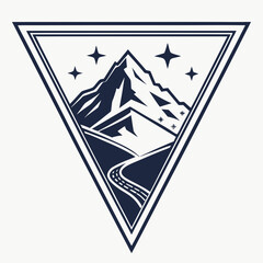 Mountain Landscape with Winding Road and Stars Emblem Keywords: mountain, landscape, road