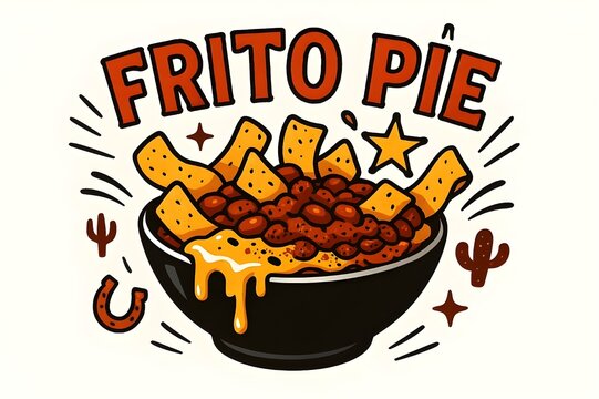 Tex-Mex Frito Pie Bowl with Cowboy Star and Rustic Typography, Print-Ready