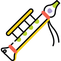 Illustration Of A Traditional Indian Flute With A Simple Design In Yellow Red Green And Purple Colors On A Transparent Background