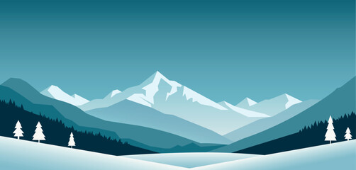 Winter mountain landscape. Christmas vector illustration for design.