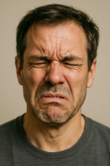 Obraz premium Man expressing strong emotions with a pained facial expression