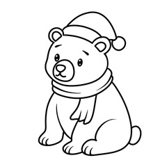 Woodland Animal Christmas black doodle outline. bear.