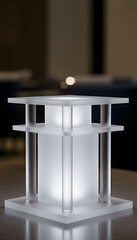 Small object suspended in air above a clear geometric structure