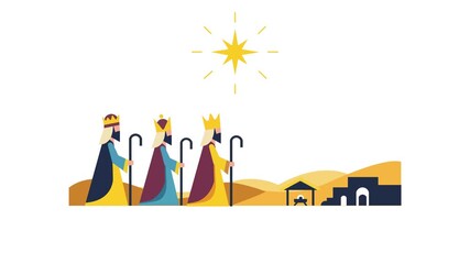 Animated Epiphany Day Illustration of Three Wise Men Following the Star to Bethlehem
