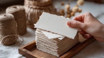 Handmade Paper Picked by Hand, Calm Focused Mood, Rustic Minimal Craft Style, Closeup for Eco Stationery, Calligraphy Supplies, Wedding Invitation