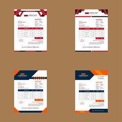 Modern Invoice Layout in a Bundle of Four. Abstract Template Display for Promotion.