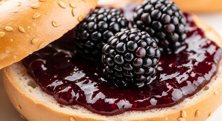 Indulge in a sweet treat with a juicy blackberry jam bagel, perfect for a delightful breakfast or snack anytime of day, a truly delicious experience