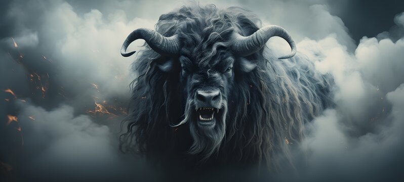 a light mammoth fenrir driyad coming out of the smoke,generative AI